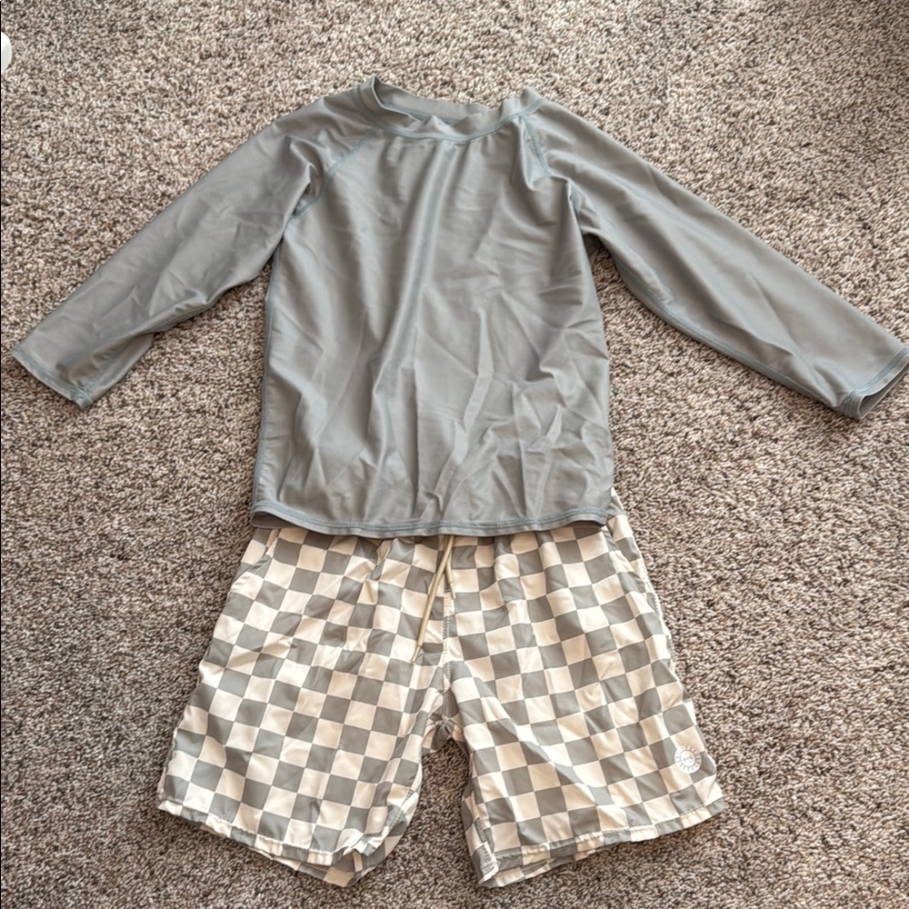 Kids Swim Set in Gray and Checkered Pattern